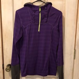 MPG performance zipped work out top with hood purple/grey